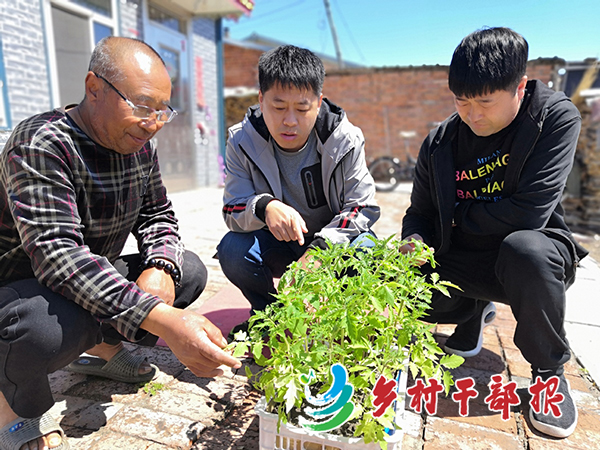 陈喜坤（中）走访贫困户梁志国，（左）了解他家庭院蔬菜种植情况2.jpg